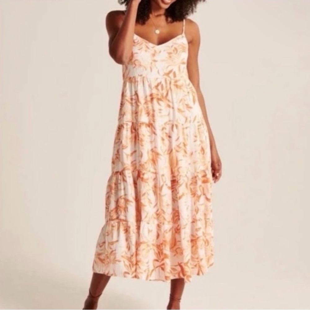 Abercrombie & Fitch Peach Floral Midi Dress